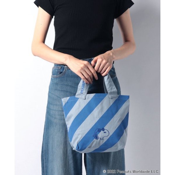 日本PEANUTS Snoopy ROOTOTE 史努比 藍色條紋手提袋 便當袋