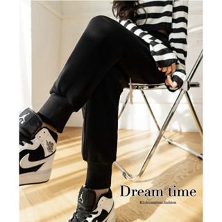 【Dream time】臺灣出貨 韓系慵懶 素面口袋抽繩棉褲 運動褲 縮口褲 長褲 黑褲 女裝 運動風 褲子 棉褲