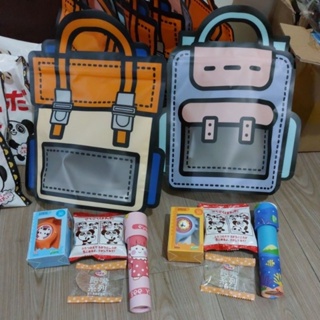 幼兒園分享生日禮物，日本熊貓餅乾+益生菌水果軟糖+萬花筒+閃亮驅蚊手環+2D書包包裝袋