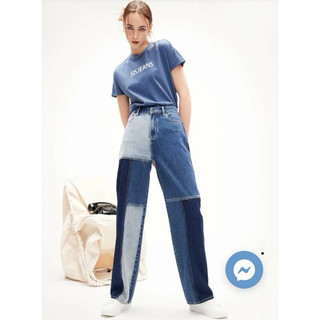 SISJEANS 跳色拼接牛仔寬褲S號
