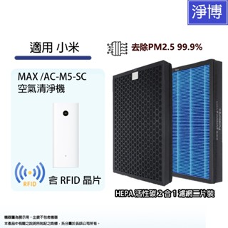 小米 米家 MAX增強版 AC-M5-SC適用空氣清淨機空氣淨化器HEPA活性碳濾網心組-兩片裝