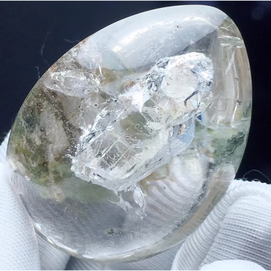 天然白水晶全包裹大顆 骨幹晶中晶裸石吊墜 異象水晶寶石