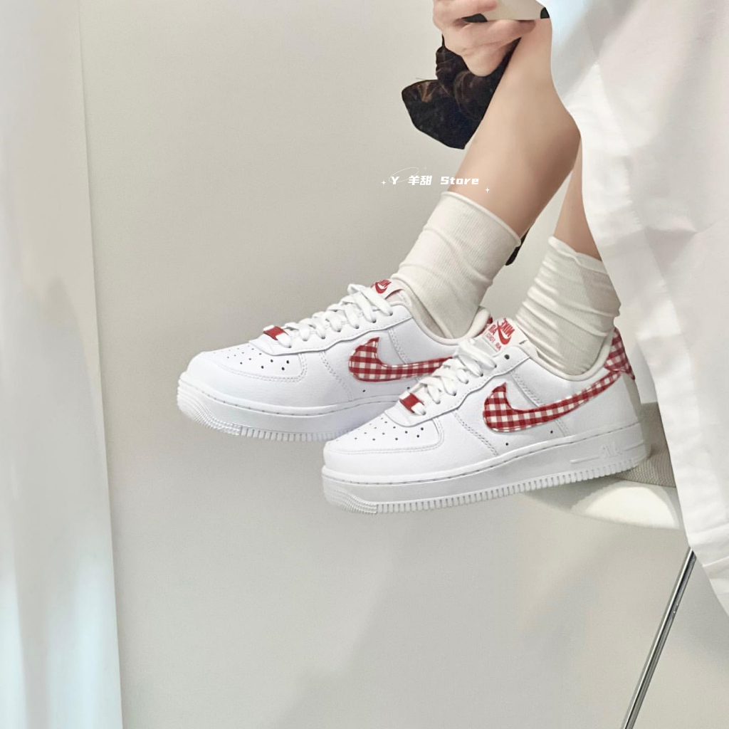 Nike Air Force 1 Low 情侶款 休閒鞋 男女 白紅 白藍 格子佈 DZ2784-101-100