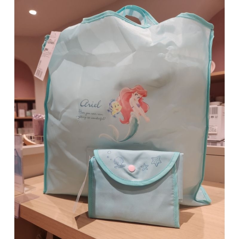 全新新款 大創DAISO×THREEPPY 迪士尼 Disney  公主系列 小美人魚 折疊式手提袋 大容量購物袋
