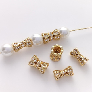 宏雲Hongyun-Ala---保色14K包金微鑲鋯石小蠻腰鼓珠雙面花托隔珠配件diy珍珠飾品材料