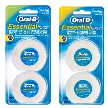 【Oral-B 歐樂B】50m無蠟牙線 2入 / 50m牙線薄荷微蠟 2入 效期2026【紅綠蘋果】