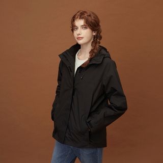 GIORDANO 女裝防潑水三合一衝鋒外套(兩件式) 黑色XL