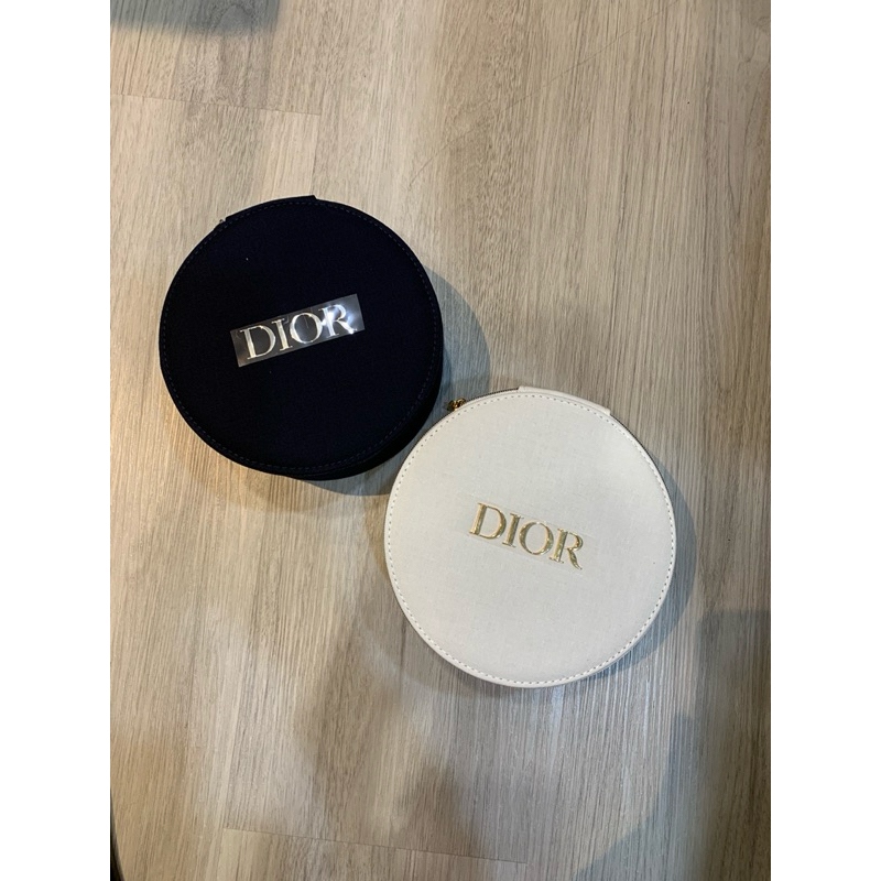 Dior 黑色/白色圓餅化妝包 收納包 旅行收納