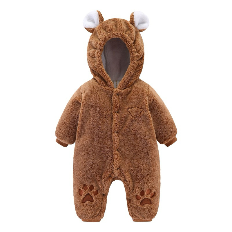 超萌冬季保暖加厚款嬰幼兒熊寶寶造型爬服連身衣（66-90碼）