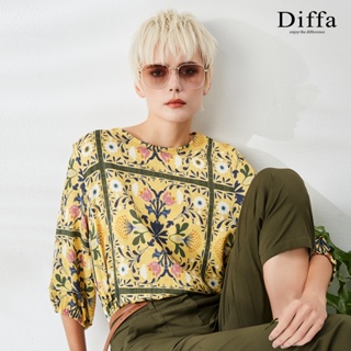 【Diffa】歐風典雅花卉袖子車褶上衣4768-1202