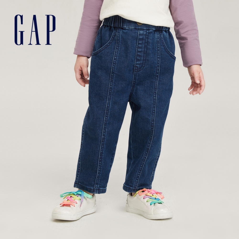 Gap 女幼童裝 鬆緊錐形牛仔褲-深藍色(789010)