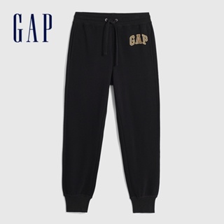 Gap 男裝 Logo抽繩束口鬆緊棉褲 碳素軟磨法式圈織系列-黑色(841226)