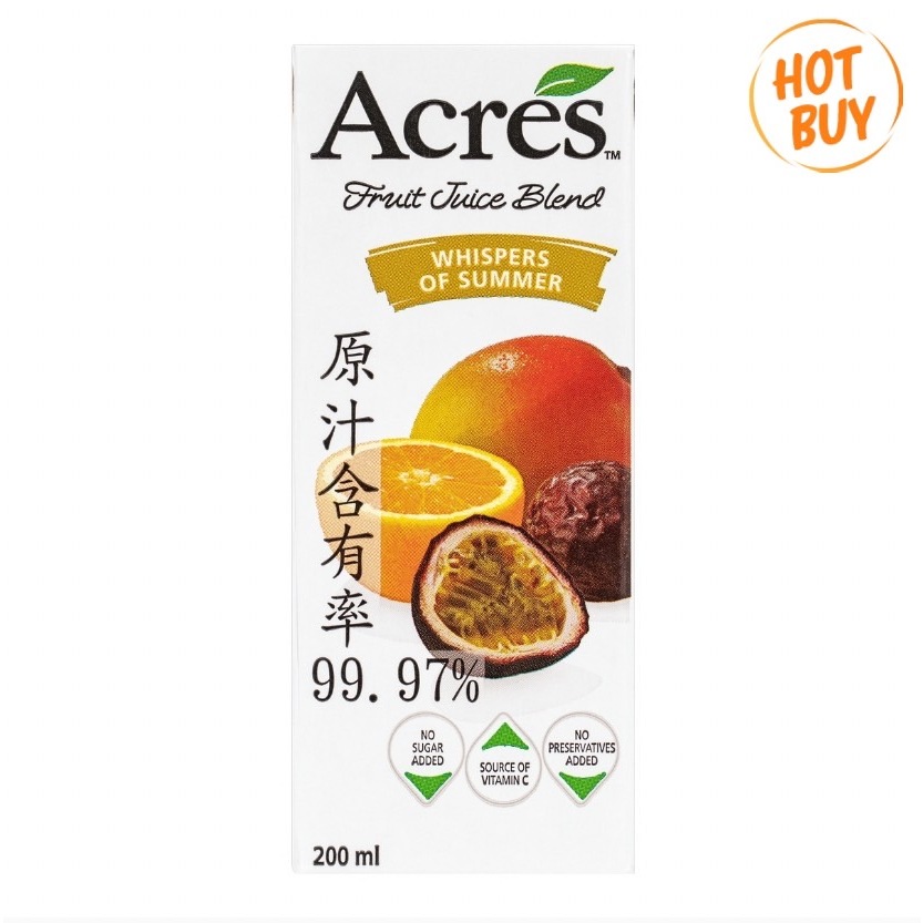 愛的小舖：Acres 柳橙百香果綜合果汁 200毫升 Ｘ 24入 效期：2024年12月份