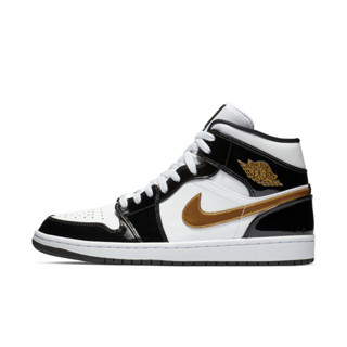 NIKE AIR JORDAN 1 MID SE 黑金 漆皮 中筒 經典 休閒鞋 男鞋【852542-007】