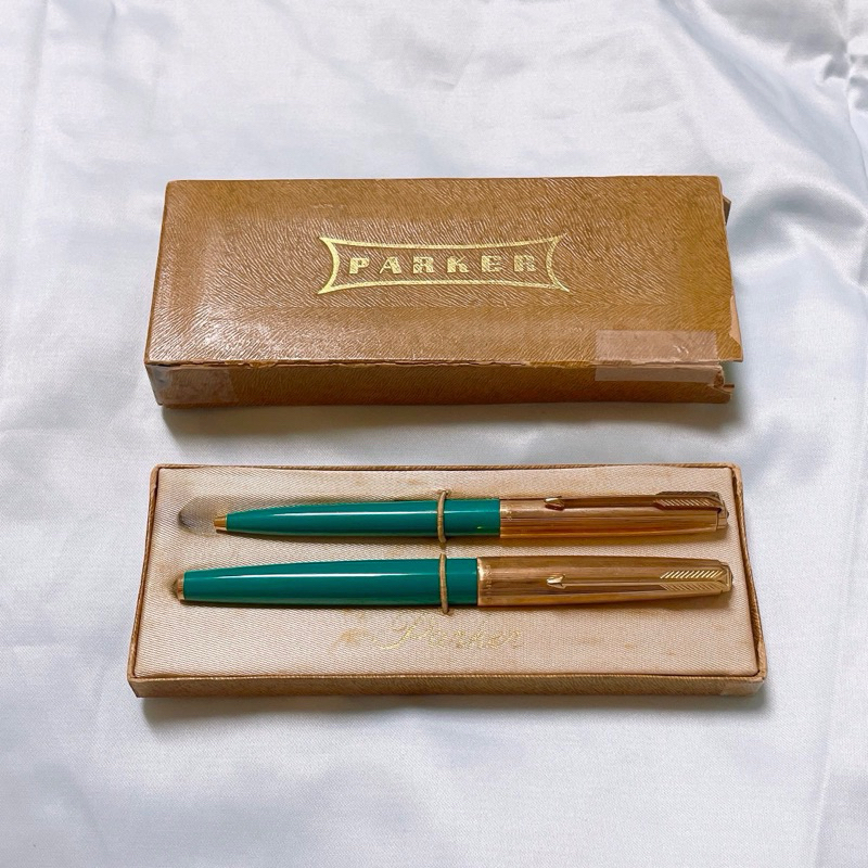 美國 Parker 61 派克鋼筆組 1957-1959 年 金蓋藍綠色