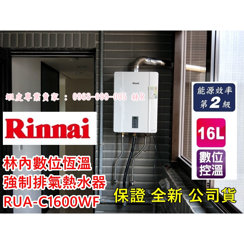 【贈標準安裝】林內16公升 數位恆溫 強制排氣 熱水器 RUA-C1600WF (天然瓦斯) (購買請看內容說明)