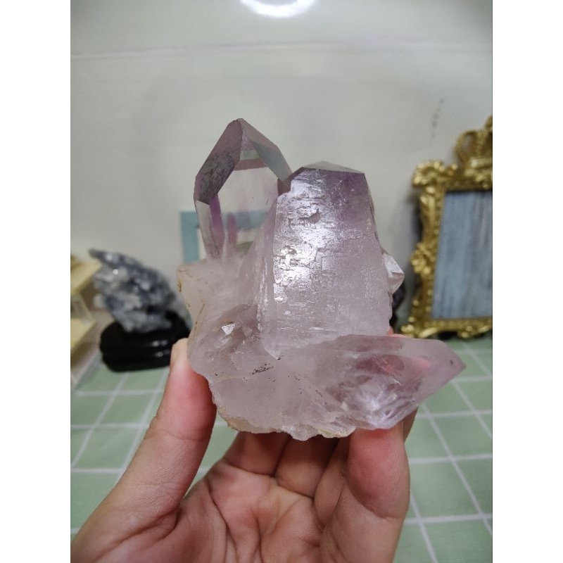 [My mine] 編號CL-7080975293-小巧可愛-玻利維亞骨幹紫小水晶簇原石原礦擺件-很透亮带彩虹
