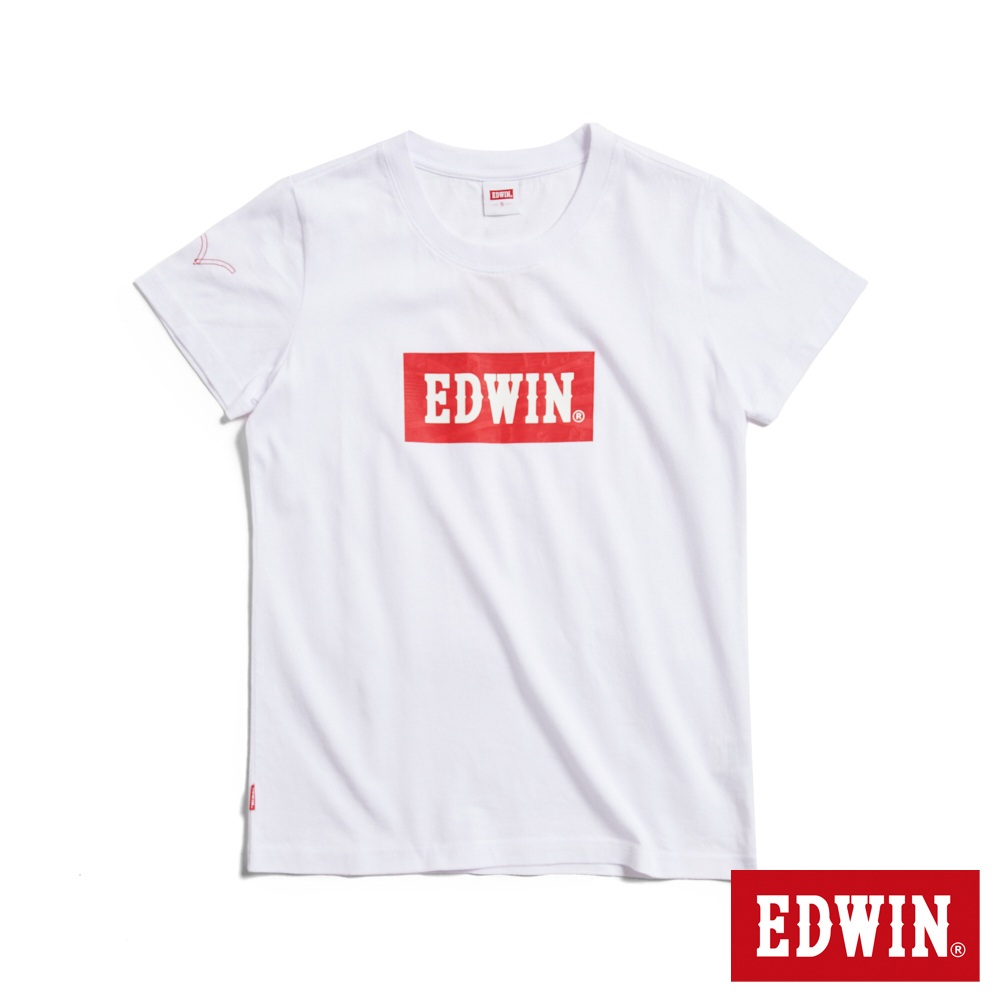 EDWIN 音樂紅印花短袖T恤(白色)-女款