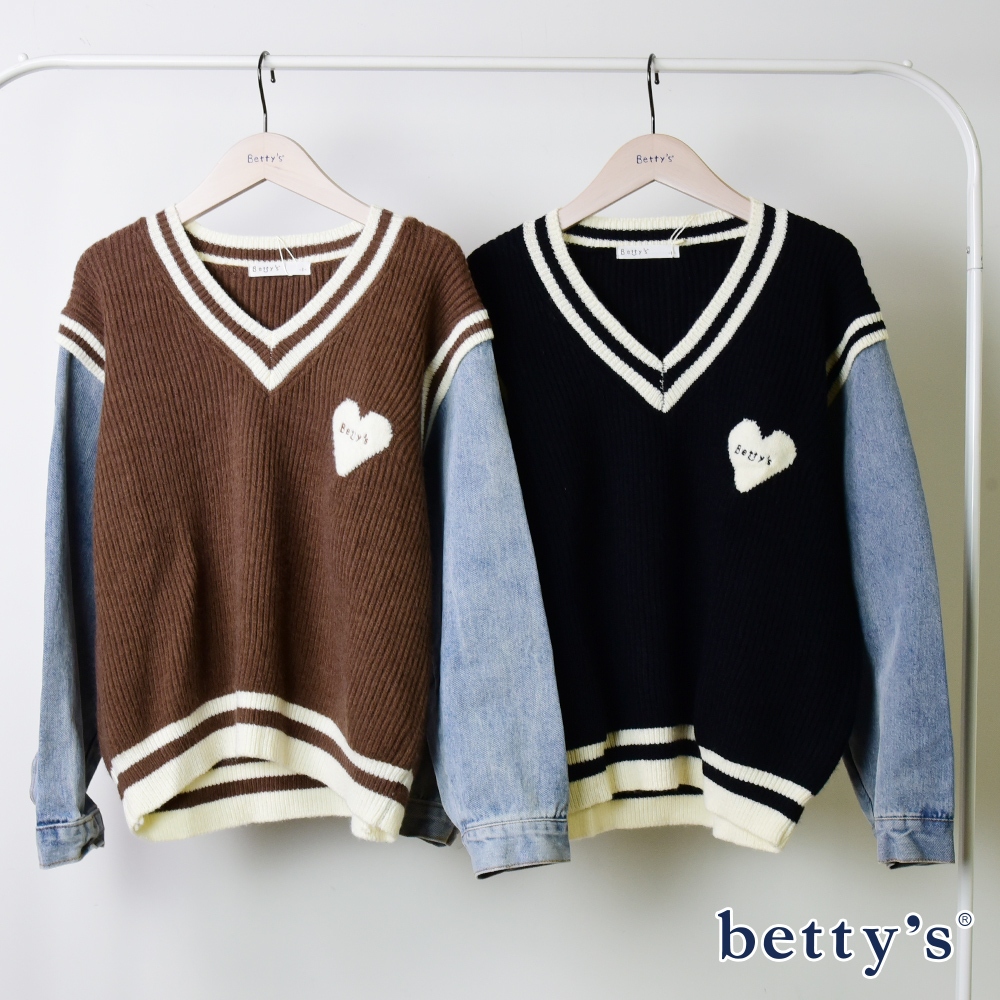 betty’s貝蒂思(15)學院風牛仔拼接針織毛衣(共二色)