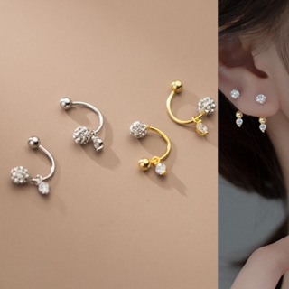 《真愛鍊Cherish 》S925通體純銀轉珠鎖珠耳環 一輪彎月造型一式兩戴螺絲 銀樓銀飾