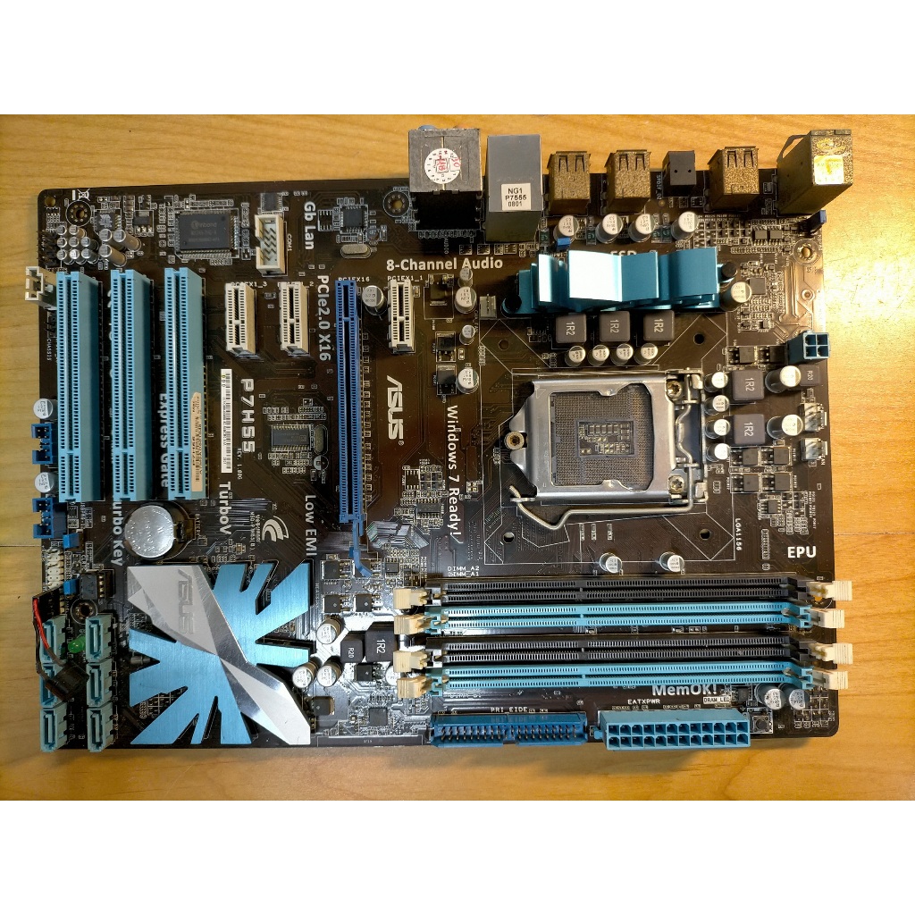 A.1156主機板-華碩 P7H55 DDR3 雙通道 i7 i5 i3 7.1聲道 PCIE 2.0 直購價400