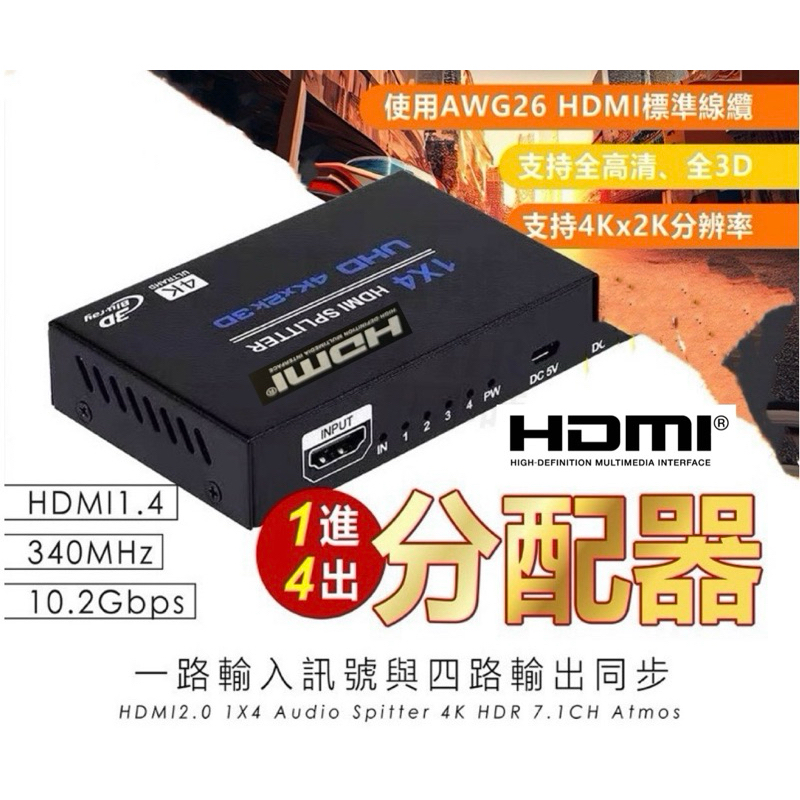 HDMI1.4 1進4出分配器 影音傳輸 教學/展出/分屏 多螢幕 多媒體 同步輸出