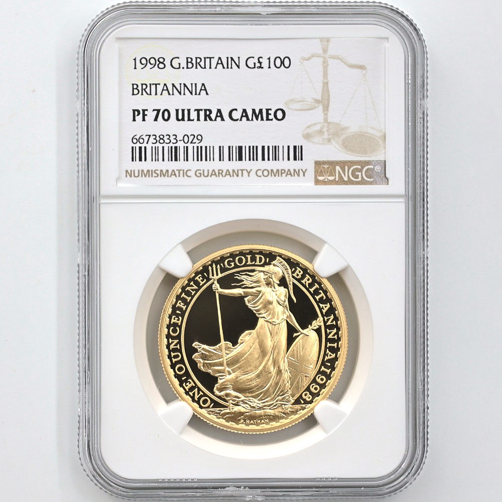 1998年 英國 不列顛尼亞 100英鎊 1盎司 精製金幣 NGC PF 70 UC 最高鑑定 完全未使用品