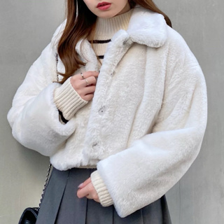 日本INGNI短版米白色貴婦感翻領短版外套大衣