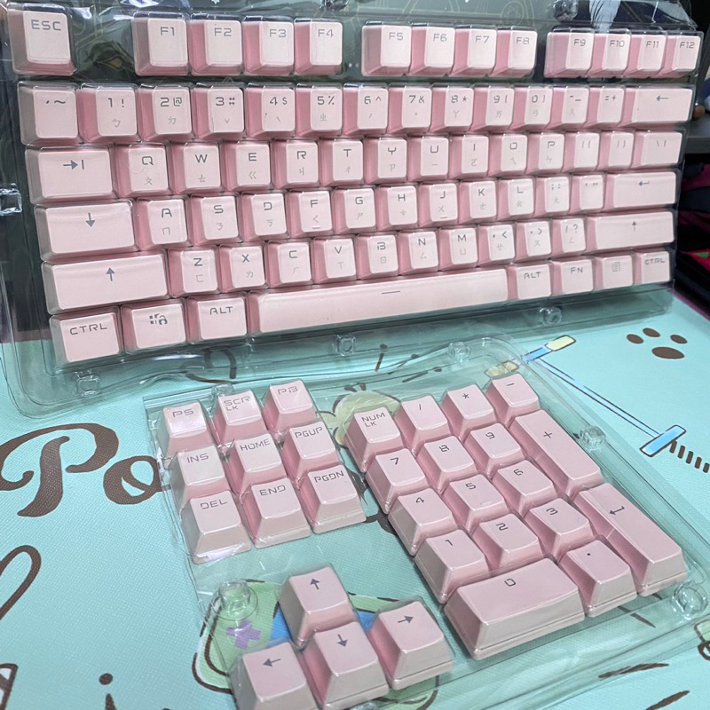 🔥出清現貨🔥粉色鍵帽 桌機鍵盤帽 104鍵 鍵盤套件 電腦週邊 含注音 標點符號 少女風 全套鍵帽組