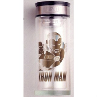 全新無盒未使用 IRON MAN雙層耐熱玻璃杯280ML 不冒汗 SUS304不鏽鋼濾網 環保隨身水壺 動漫鋼鐵俠水杯