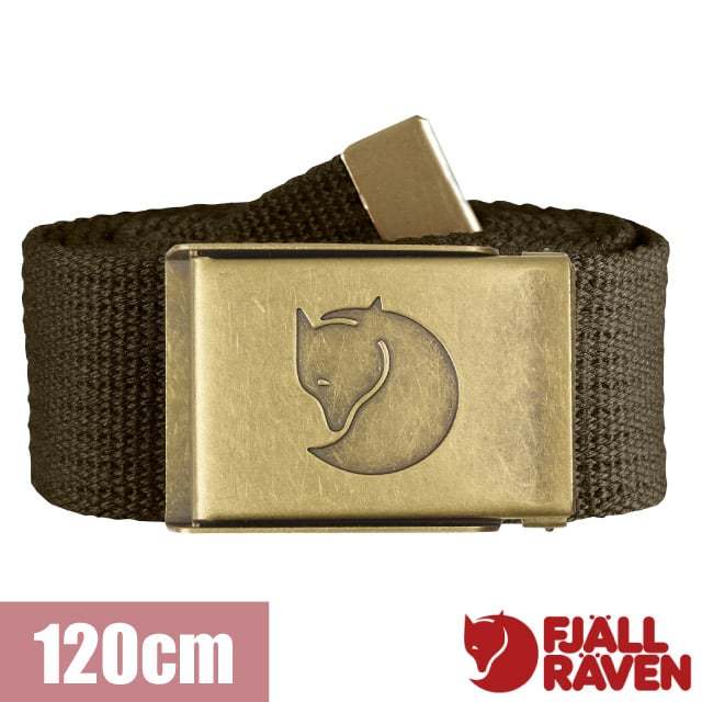 【Fjallraven 小狐狸】中性 率性軍事復古風銅釦帆布皮帶/無段式調節休閒腰帶 褲帶_深橄欖_77297