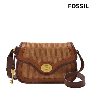 【FOSSIL 官方旗艦館】Heritage 真皮麂皮絨壓紋復古斜背包-棕色 ZB1817249