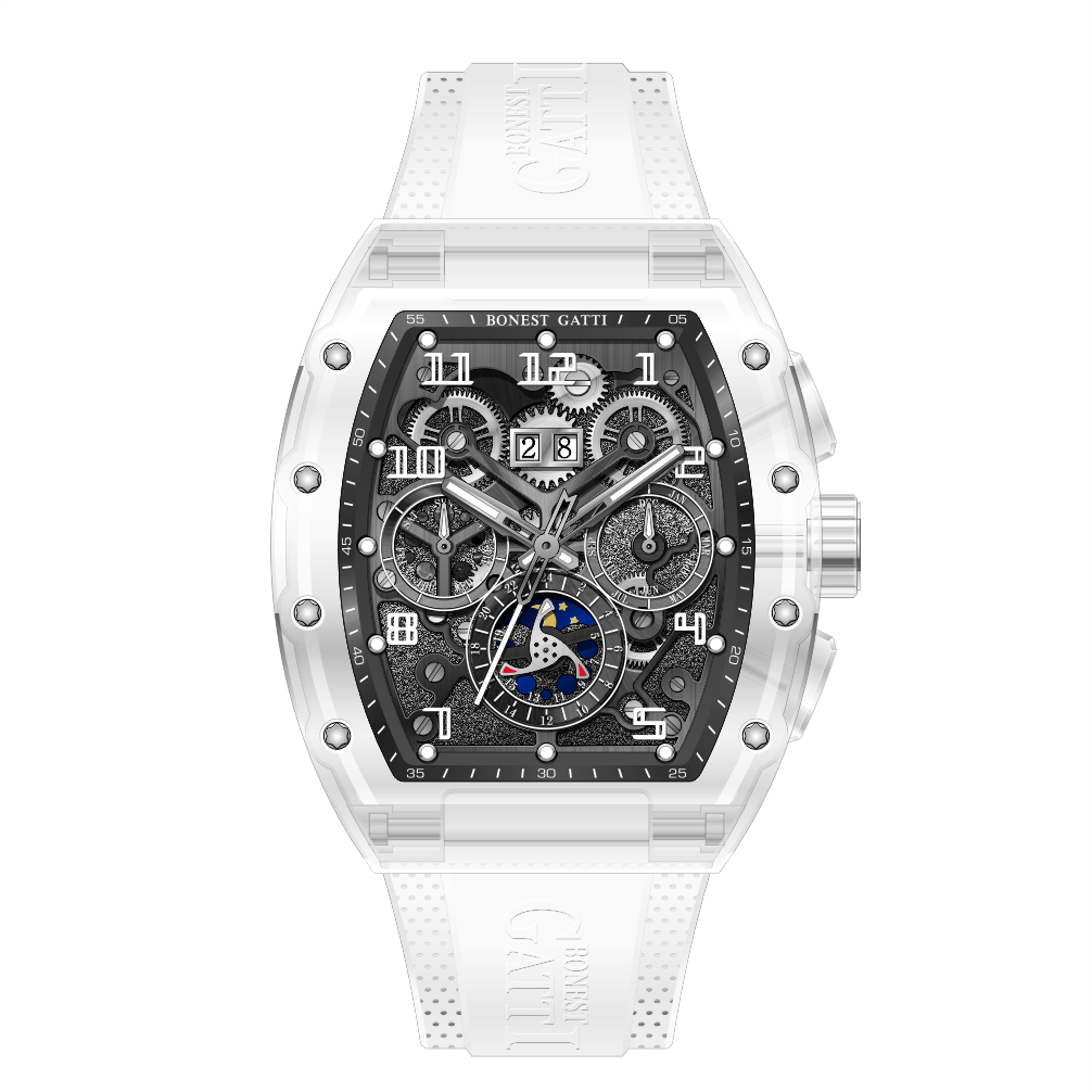 BONEST GATTI | 原廠授權布加迪 馳風競速系列 月相錶款  酒桶造型 氟橡膠錶帶 自動上鍊機械腕錶