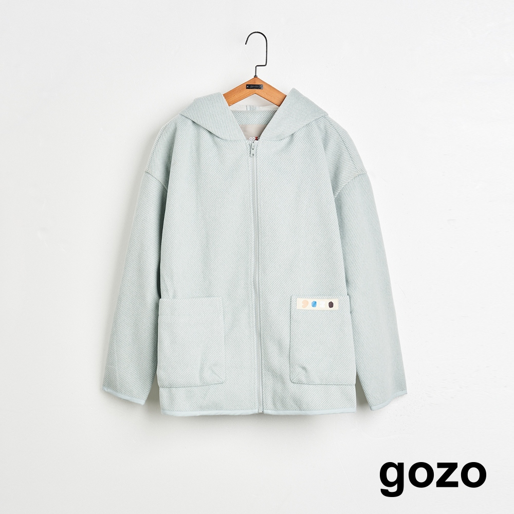 【gozo】➤gozo織標仿毛料連帽外套(淺綠_F) | 女裝 顯瘦 保暖