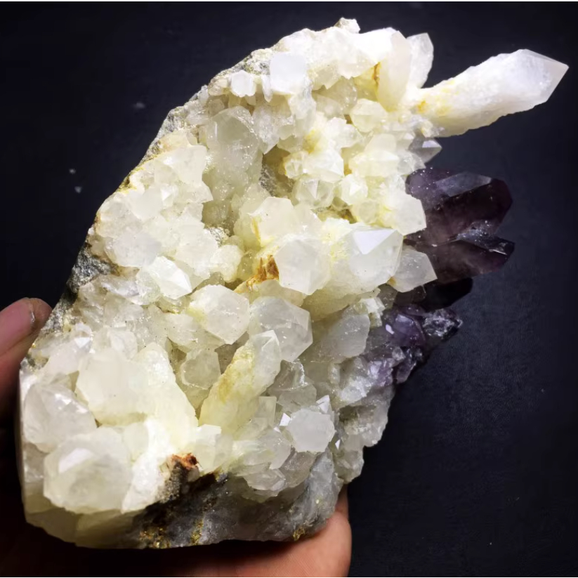 天然白水晶簇骨幹水晶標本紫水晶白水晶共生骨幹水晶簇標本