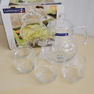 全新 Luminarc樂美雅玻璃水壺(含蓋)+水杯 共5件