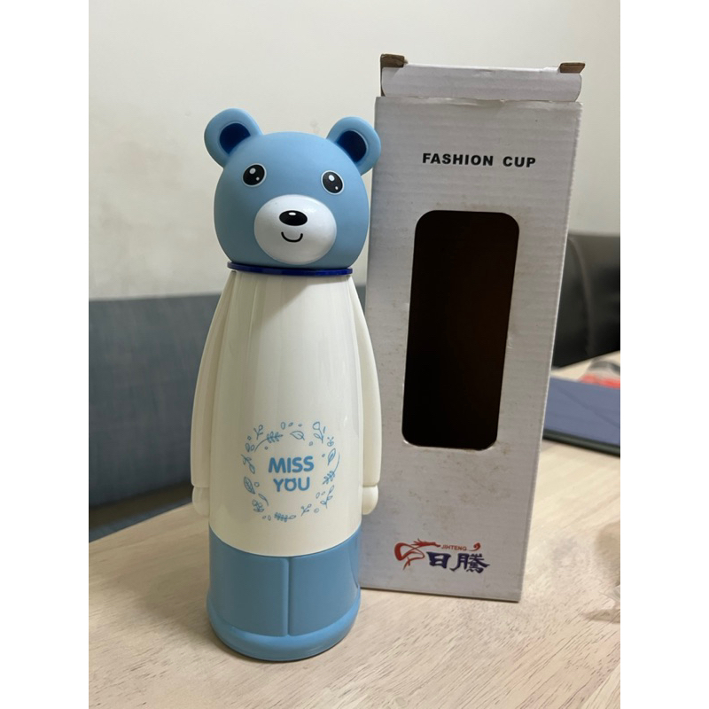 全新藍色熊熊玻璃杯/兒童玻璃杯：卡通造型玻璃瓶/雙層防燙/果汁杯/保溫杯/外出保溫瓶