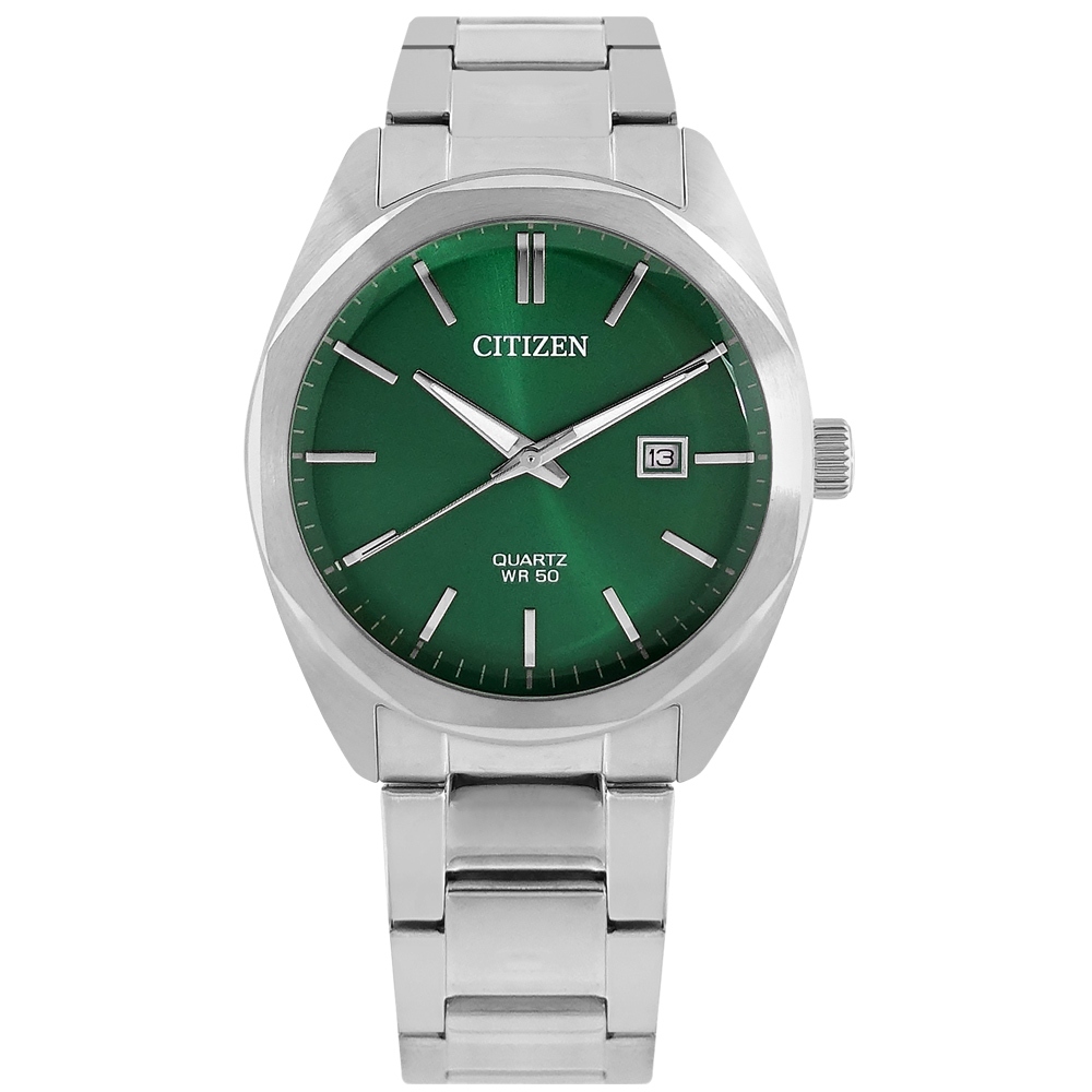 CITIZEN / 極簡時尚 礦石強化玻璃 日本機芯 日期 不鏽鋼手錶 綠色 / BI5110-54X / 41mm
