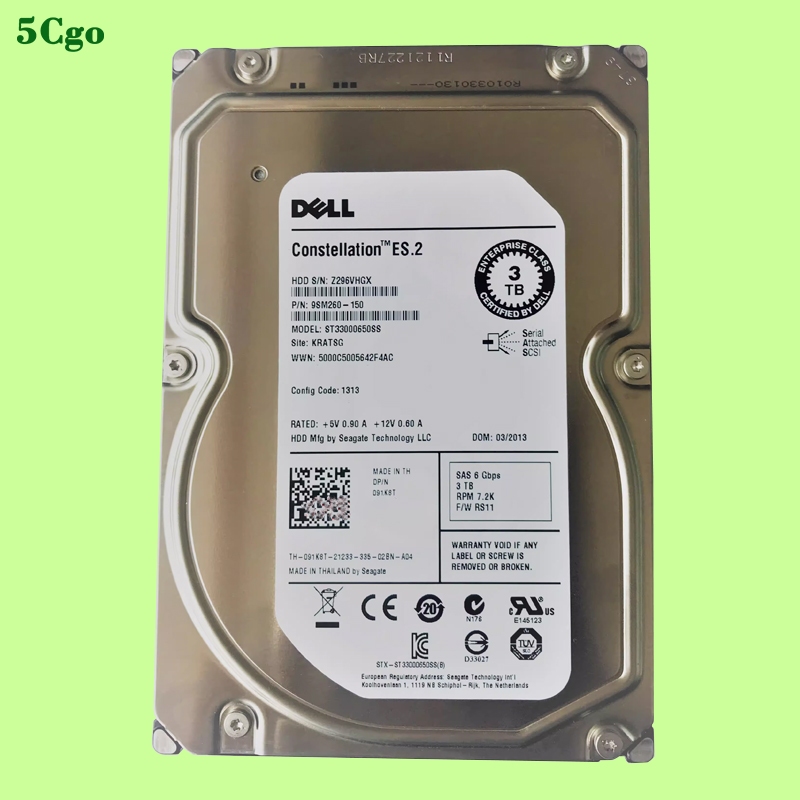 5Cgo.【含稅】全新Dell/戴爾 091K8T ST33000650SS 3TB 7.2K SAS 3.5吋伺服器