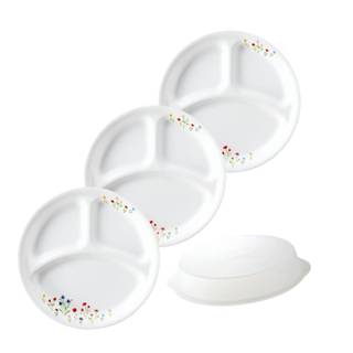 【康寧 Corelle】10吋分隔盤-三入組(多花色可選) 加贈10吋微波蓋乙個/211餐盤/