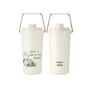 【康寧密扣Snapware】噴鋅陶瓷不鏽鋼手提保溫杯800ml-SNOOPY史努比 復刻黑白