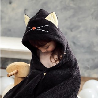 今治Kontex Nekosan 貓耳造型 連帽棉質浴巾 - 炭色