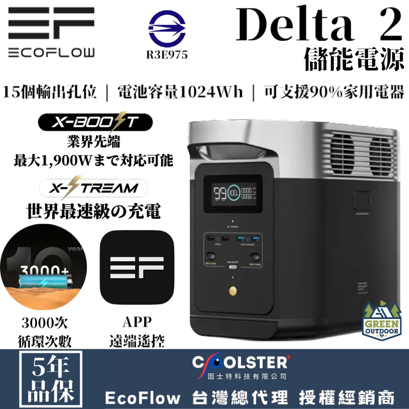 EcoFlow Delta 2 儲能電源 【綠色工場】公司貨保固五年 行動電源 磷酸鋰鐵電池 行動電池 電力站