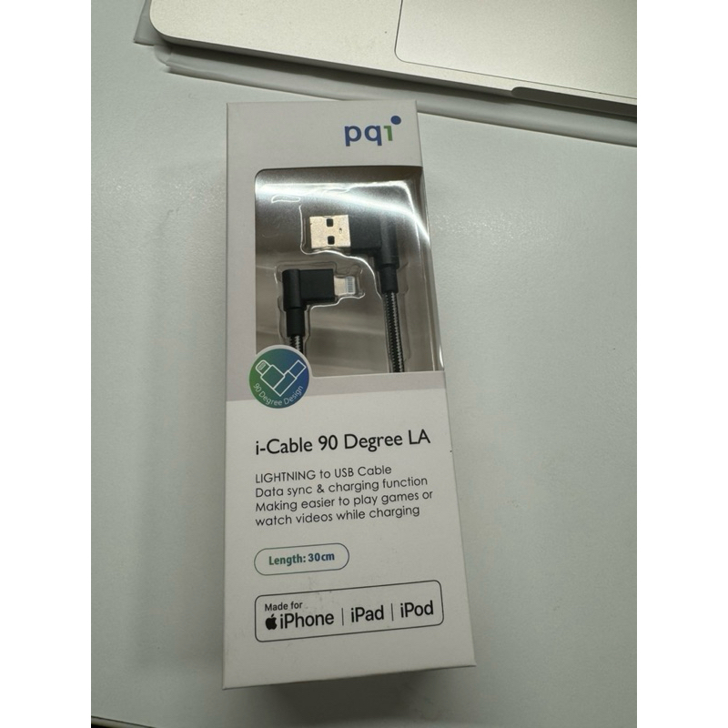 PQI i-cable 90 lightning to usb cable 8 pins 傳輸線(黑）魔鬼氈綁帶