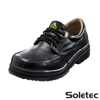 【Soletec超鐵安全鞋】黑色防潑水寬楦鋼頭皮鞋-S131