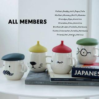 現貨💖日本 All Members 造型 馬克杯 附蓋 翹鬍子 瞇瞇眼 附杯蓋 盒裝 陶瓷 馬克杯 水杯 咖啡杯