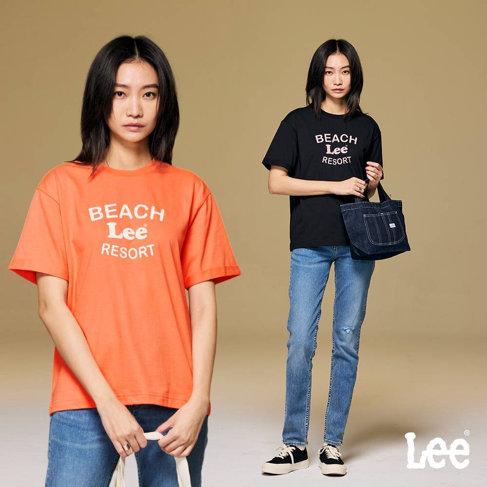 Lee BEACH RESORT寬鬆短袖T恤 女 桃橘 黑色 LB402041