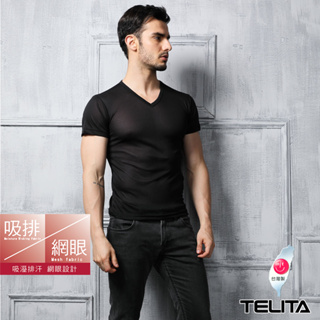 【TELITA】吸溼涼爽短袖衫/T恤_黑色 男短T恤 網眼材質 透氣舒適 TA603