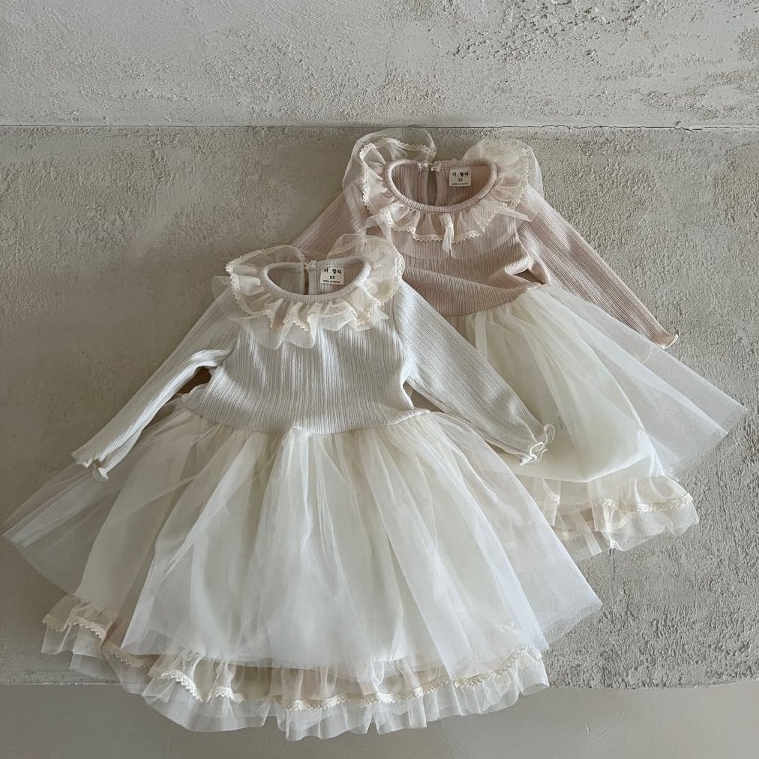 thelala 氣質拼紗女童洋裝｜嬰兒洋裝 兒童洋裝 長版上衣 連身衣 寶寶洋裝 寶寶衣服 韓國童裝