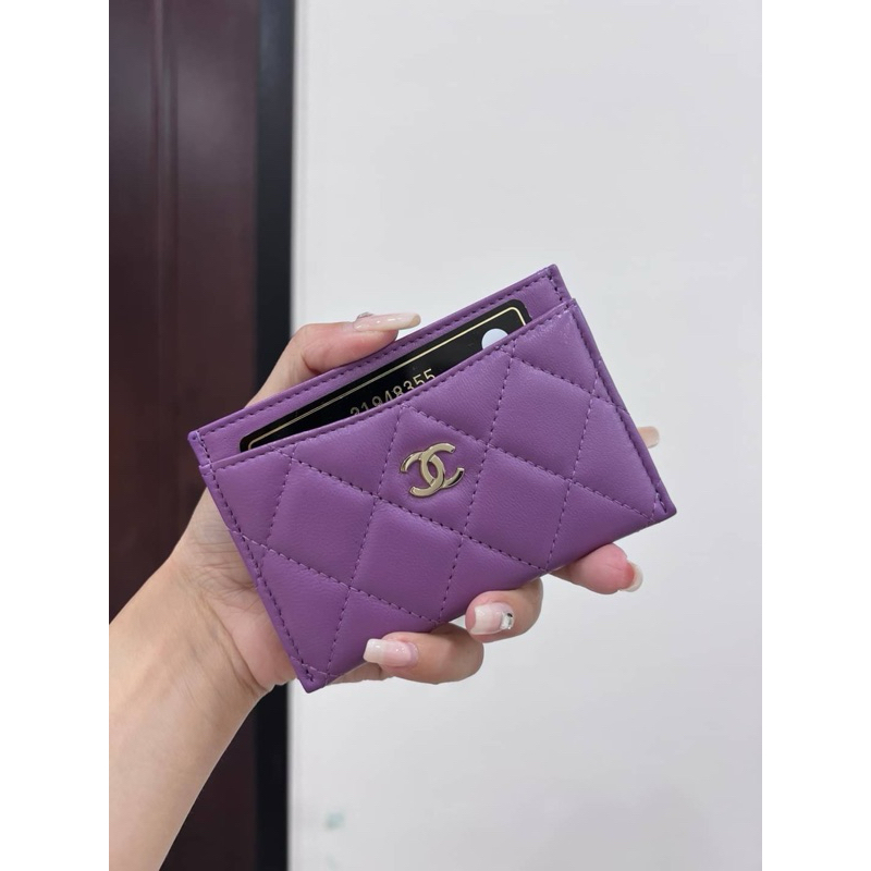 真品chanel 紫銀 信用卡 卡夾 皮夾 卡包